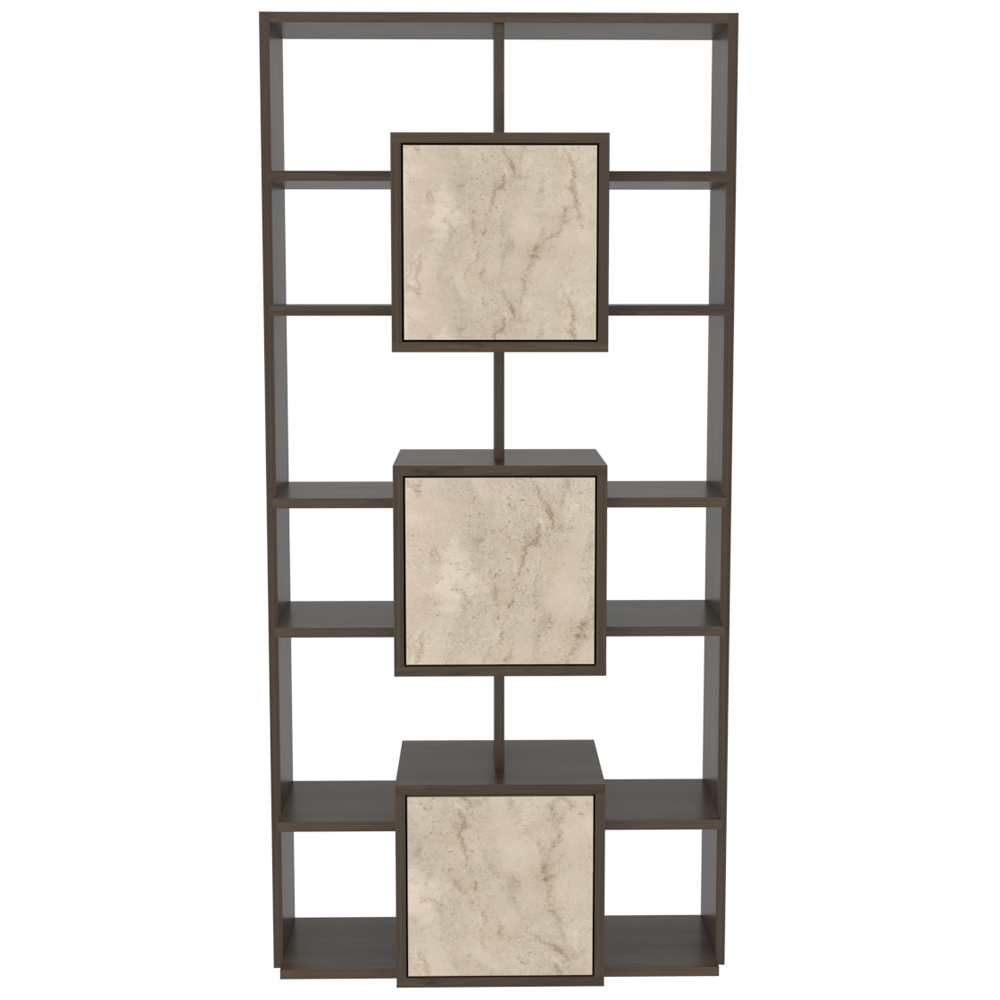 Decorotika Monaco 3 Door 12 Shelf Walnut Traverter Bookcase Image 3