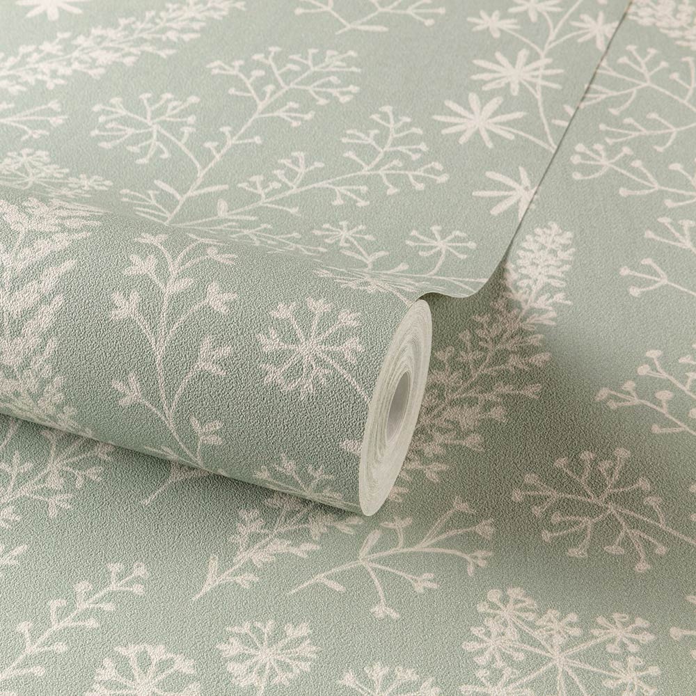 Grandeco Astrid Embroidery Stitch Foliage Trail Sage Green Wallpaper Image 2