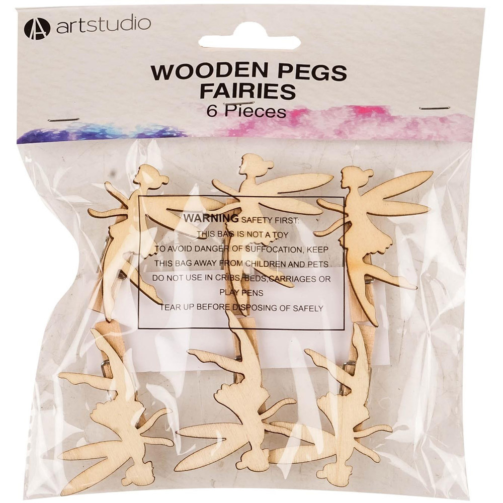 Pack of Six Art Studio Wooden Pegs Fairies Image