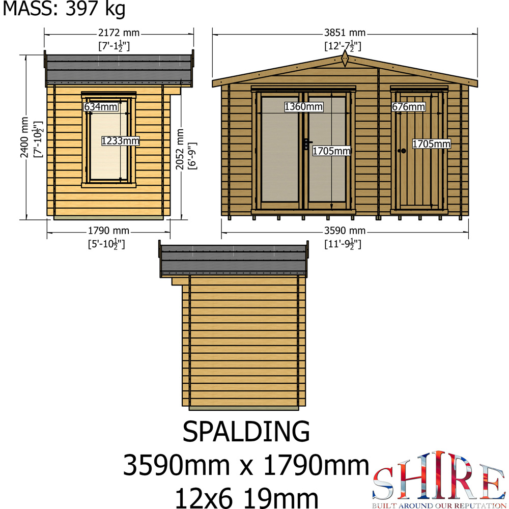 Shire Spalding 12 x 6ft Dual-Purpose Apex Garden Log Cabin with Integral Storage Image 9