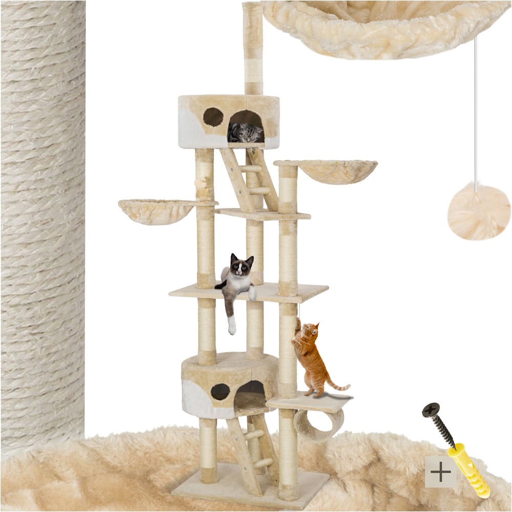 tectake Hansi Beige and White Cat Tree with Scratching Posts 260cm Image 2