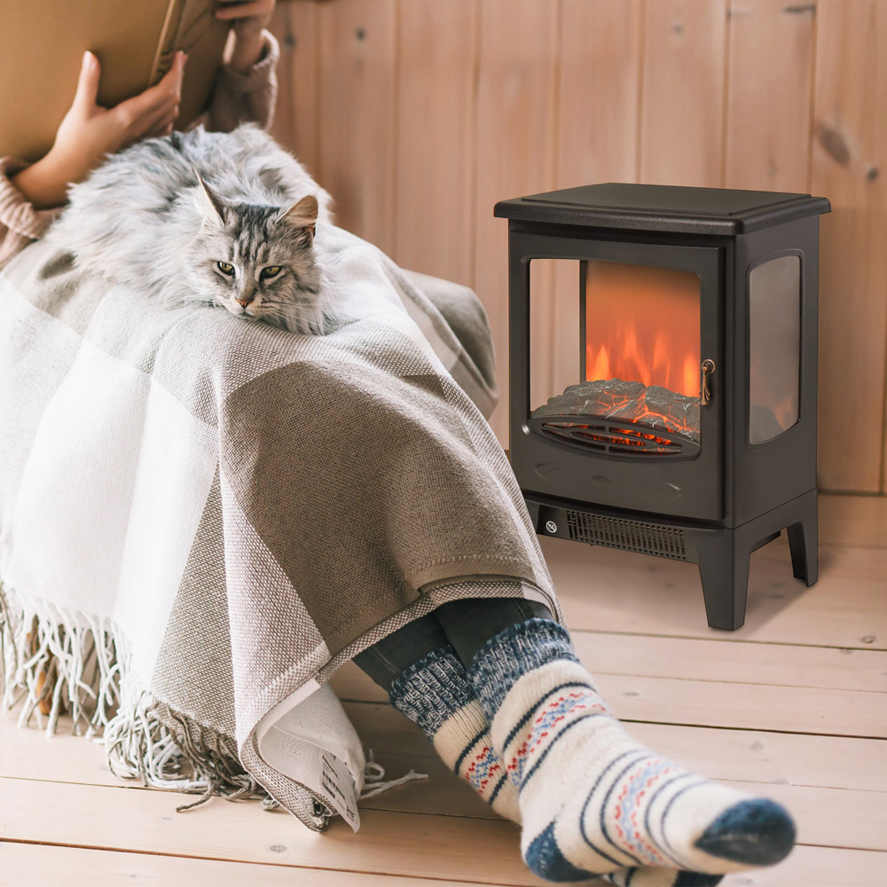 HOMCOM Ava Tempered Glass Electric Fireplace Heater 1800W Image 2