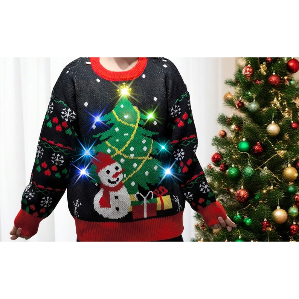 Noel Square Snowman and Tree LED Xmas Jumper Large Multicolour Image 5