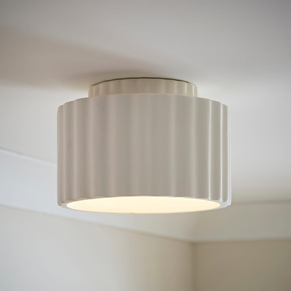 ValueLights Pablo Paint Me Plain Ribbed Ceramic Shade LED Flush Ceiling Light with Bulb Image 6