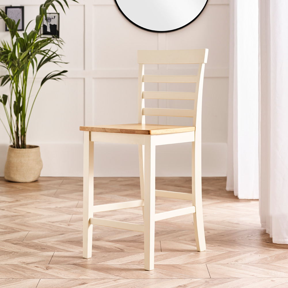 Furniturebox Camber Cream and Oak Wooden Bar Chair Set of 2 Image 2