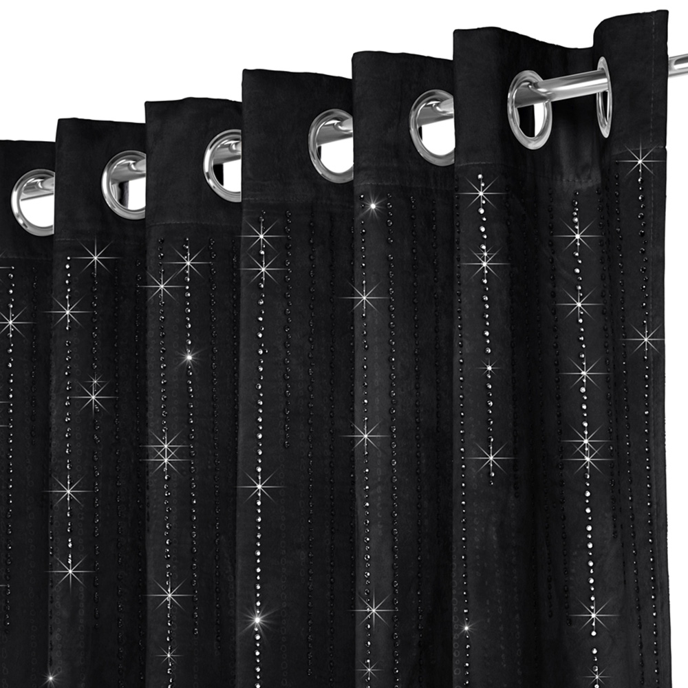 Alan Symonds Black Cascading Diamante Studs Velvet Blackout Ring Top Eyelet Curtains 168 x 137cm Image 2