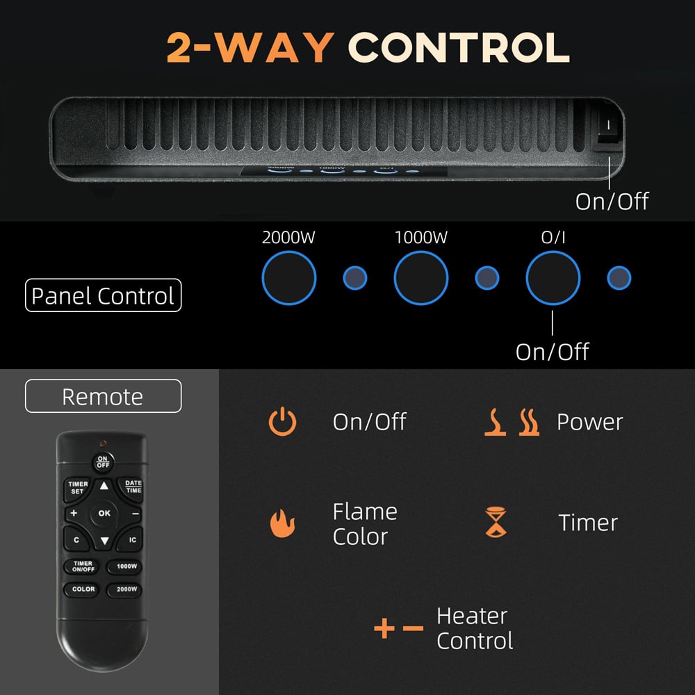 HOMCOM Electric Wall Mounted Black Fireplace with Remote 127cm Image 7