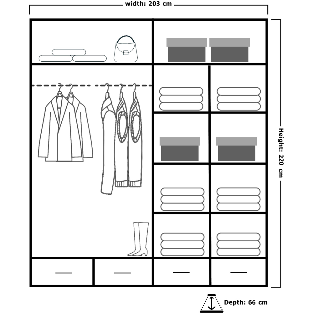 M N Furniture Seliyaa 2 Door 4 Drawer White High Gloss Sliding Door Wardrobe 203cm Image 6