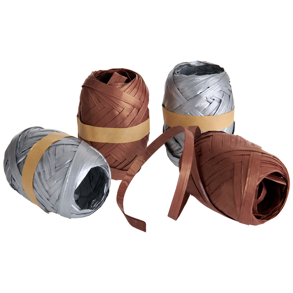 wilko Copper and Silver Raffia Ribbons 8m 4 Pack Image 2