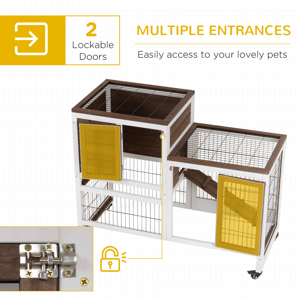 PawHut Wooden Indoor Rabbit Hutch with Wheels Image 5