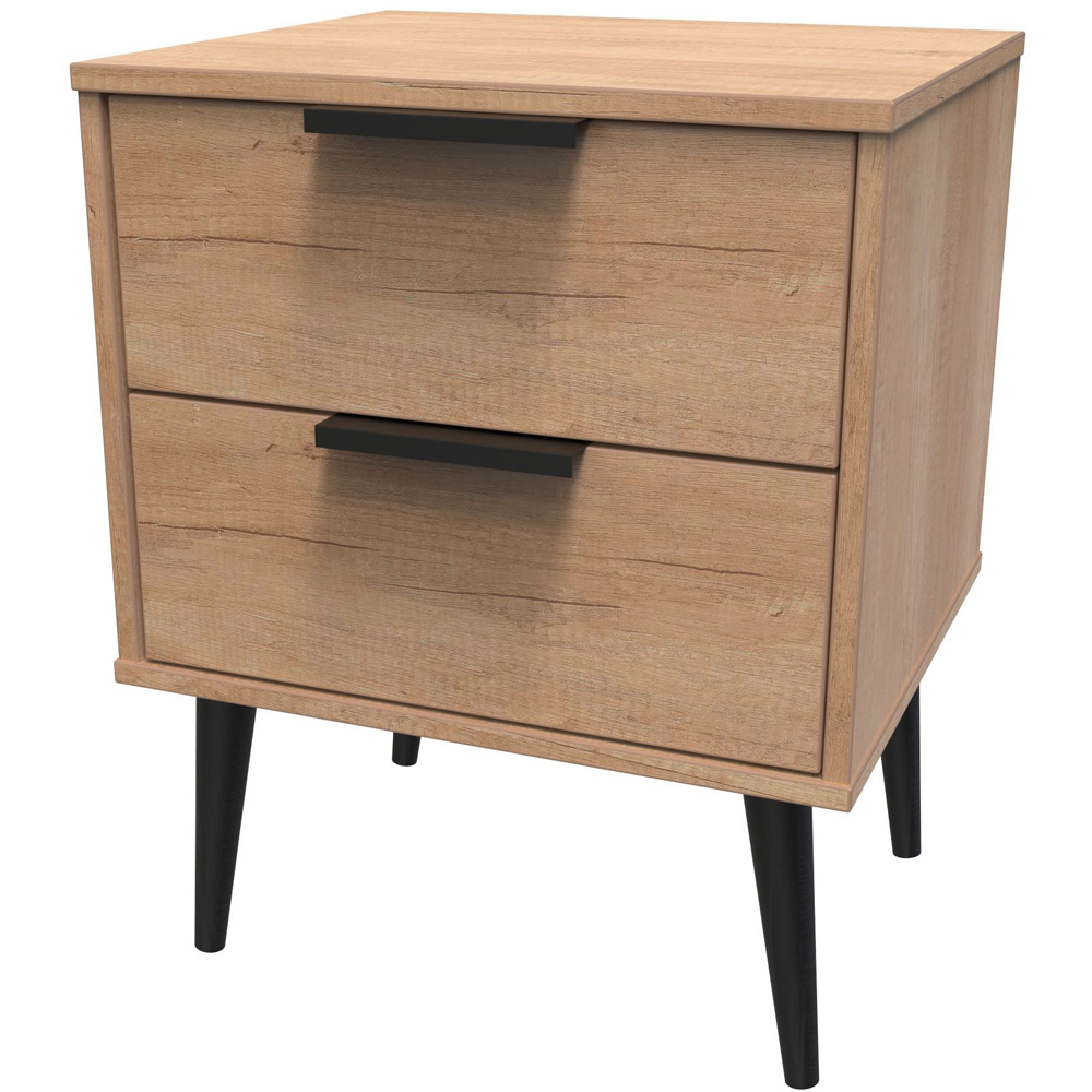 Crowndale Hong Kong 2 Drawer Nebraska Oak Compact Bedside Cabinet Ready Assembled Image 4