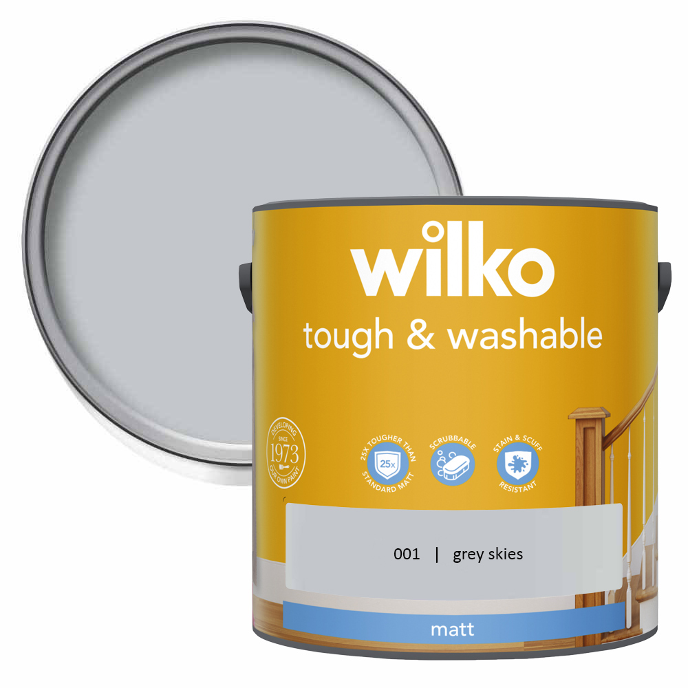 Wilko Tough & Washable Grey Skies Matt Emulsion Paint 2.5L Image 1