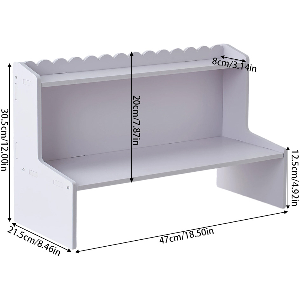 Living and Home 2 Shelf White Desktop Storage Shelf with Raised Base Image 9