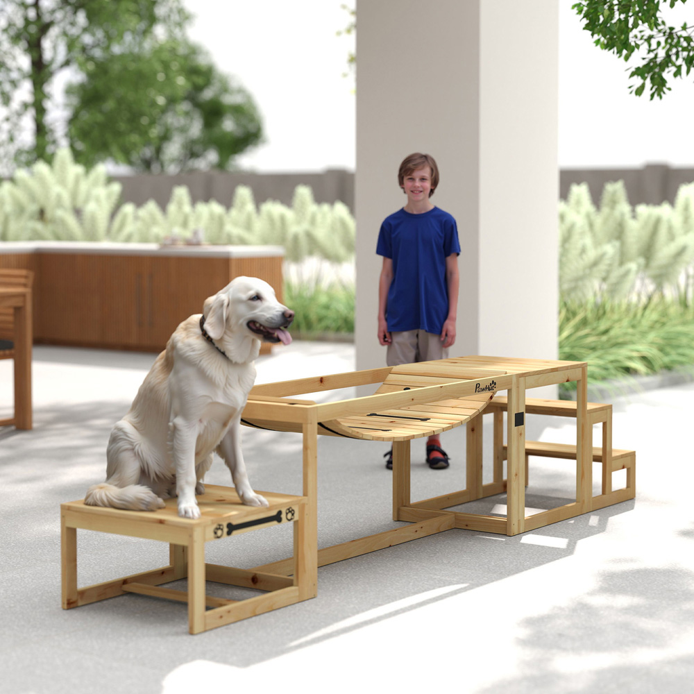 PawHut 3 Piece Natural Wood Dog Agility Training Equipment Image 2