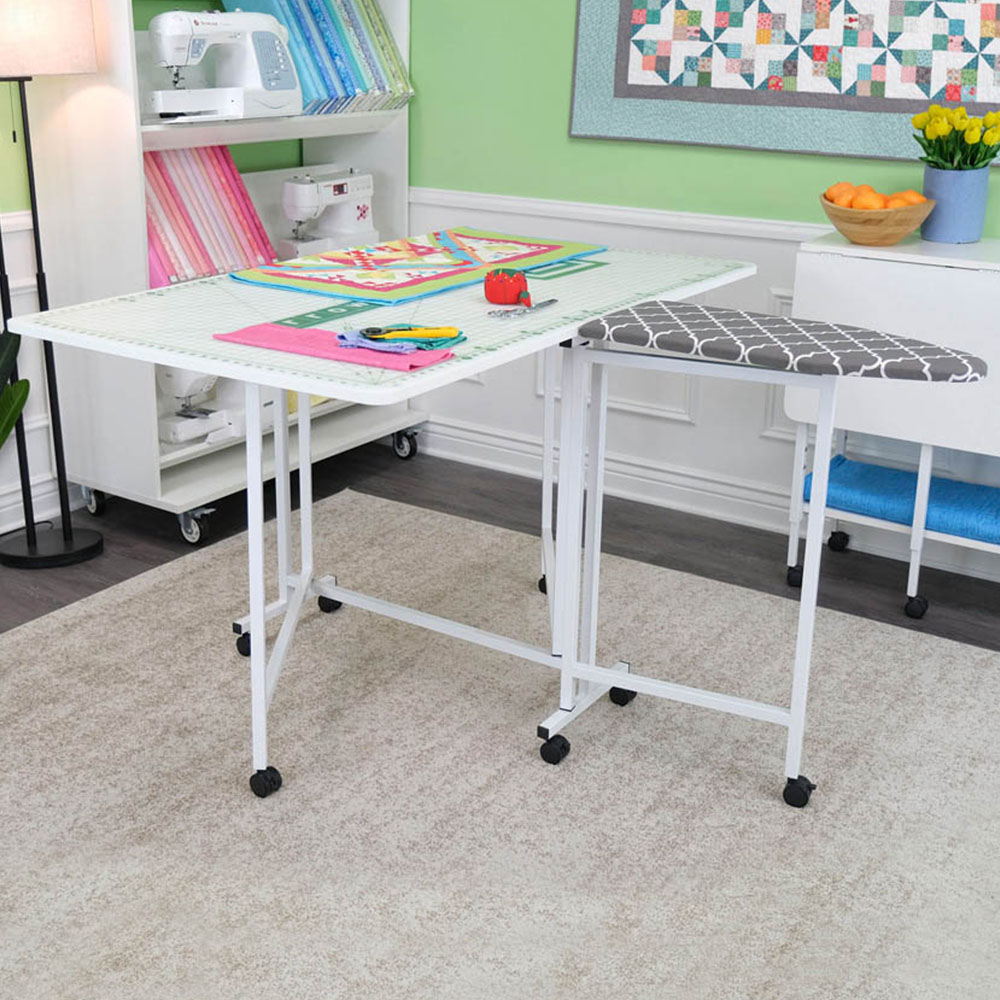 Arrow Cabinets Millie 3311 White Foldable Cutting Table with Integral Ironing Board Image 1