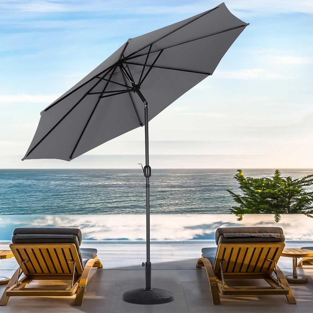 Living and Home Dark Grey Round Crank Tilt Parasol with Rattan Effect Base 3m Image 2