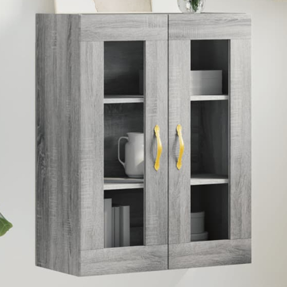 vidaXL 2 Glass Door Grey Sonoma Wall Mounted Large Cabinet Image 1