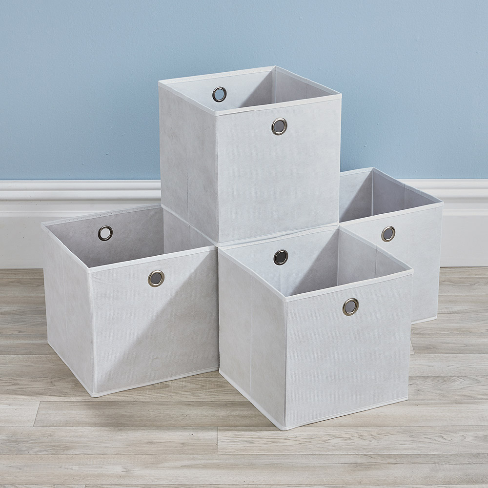 Home Source Cream Fabric Cube Storage Box 4 Pack Image 3