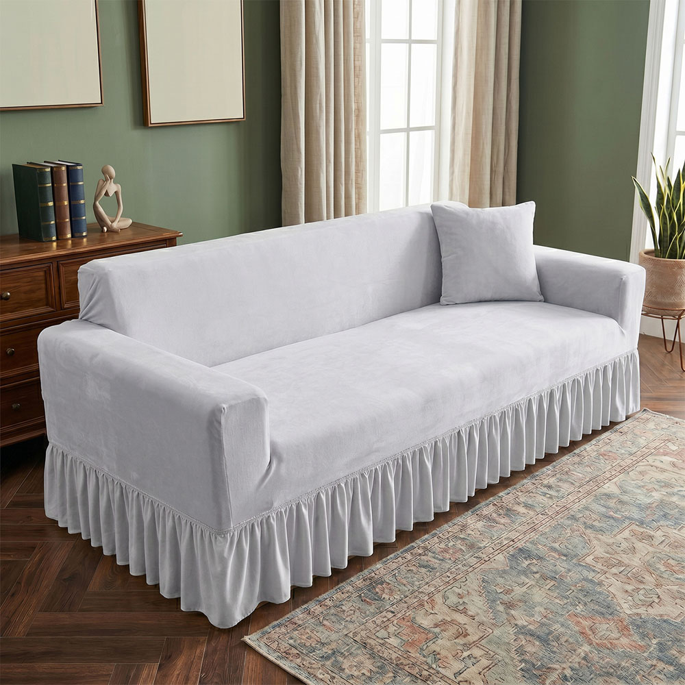 Living and Home 4 Seater Light Grey Vintage Chenille Sofa Cover Image 2