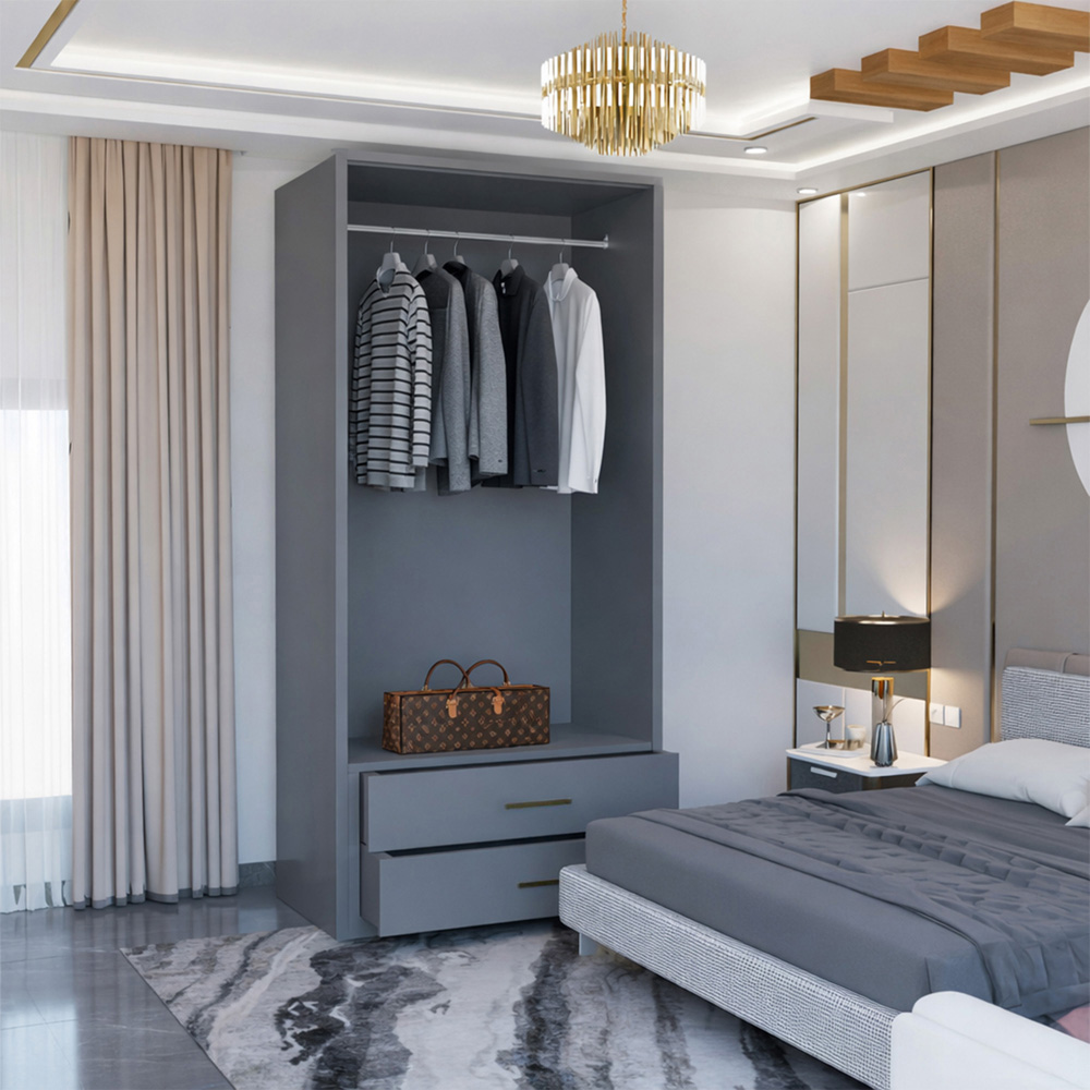 M N Furniture Glossera 2 Door 2 Drawer Grey High Gloss Mirrored Wardrobe 90cm Image 4