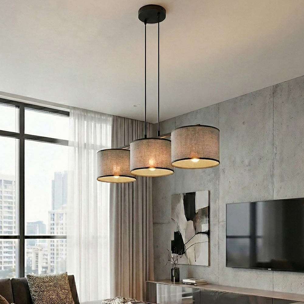 Emibig Eco 3 Light Grey Cylindrical Shade Black E27 Ceiling Pendant Light Image 2