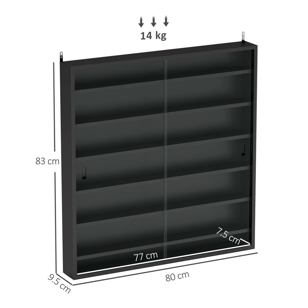 HOMCOM 7-Tier Glass Doors Black Wall Display Cabinet Image 9