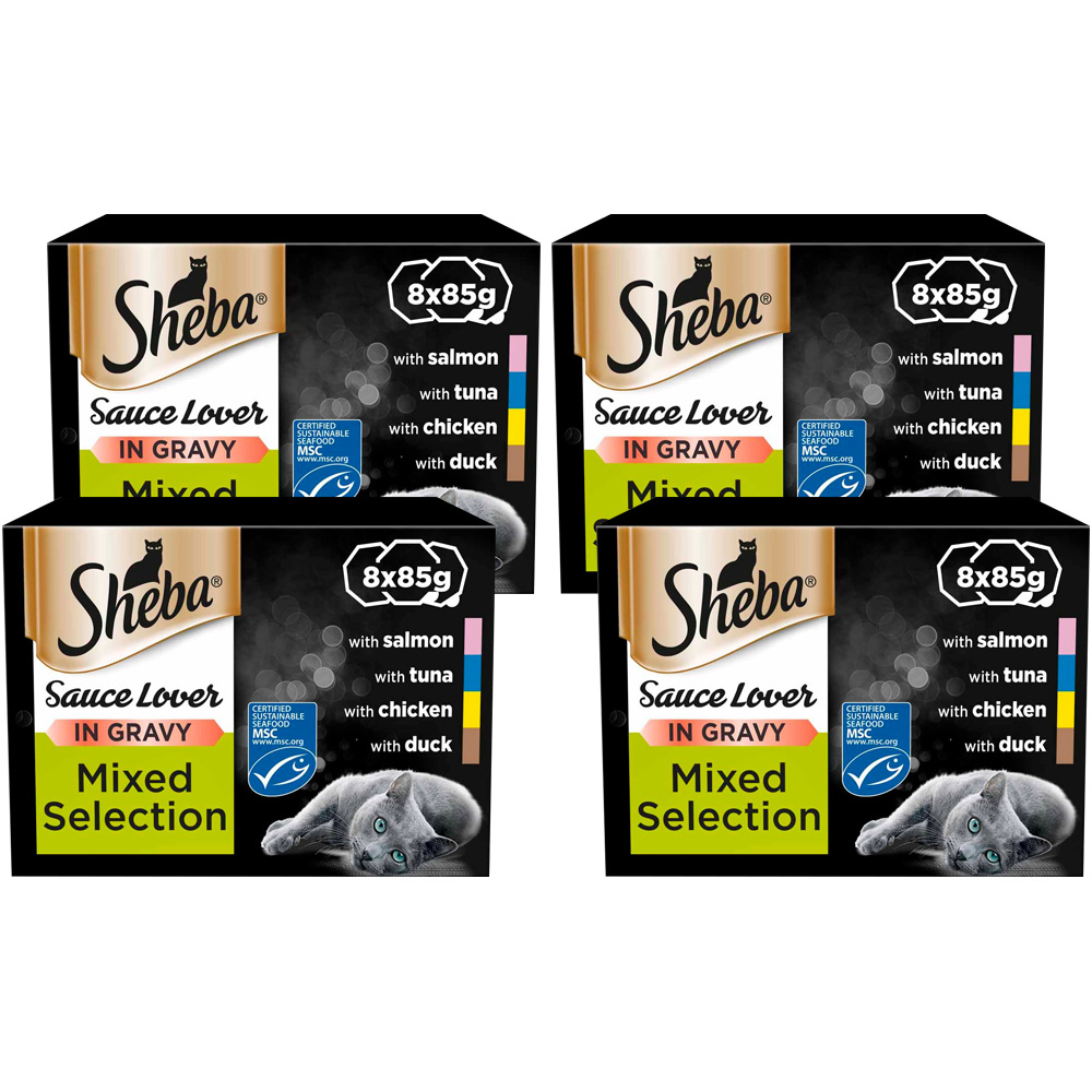 Sheba Sauce Lover Mixed Collection Cat Food Trays in Gravy 85g Case of 4 x 8 Pack Image 1