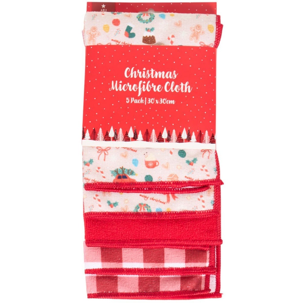 Pack of 5 Cosy Christmas Microfibre Cloths Image 1