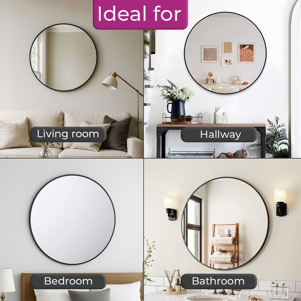 Neo Black Metal Frame Anti-Rust Wall Mounted Round Mirror 50cm Image 5