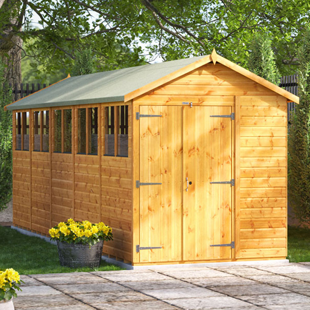 Power Sheds 20 x 6ft Double Door Apex Wooden Shed with Window Image 2