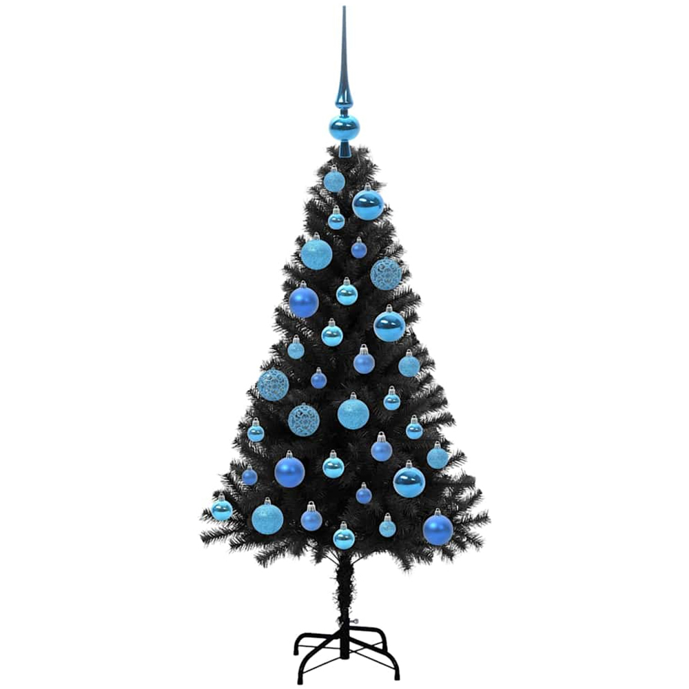 vidaXL Pre-Lit Blue Baubles Black Artificial Christmas Tree 4ft Image 4
