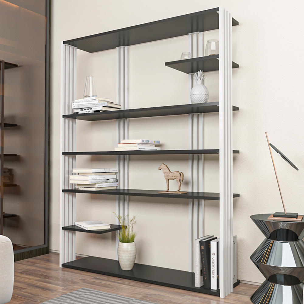 Decorotika Jeni 6 Shelf Anthracite and White Bookcase Image 1