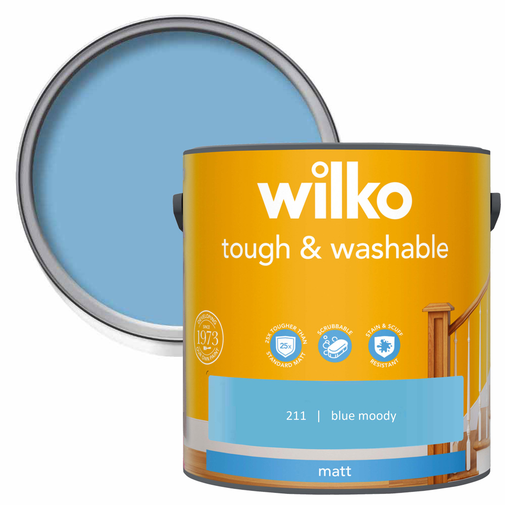 Wilko Tough & Washable Moody Blue Matt Emulsion Paint 2.5L Image 1