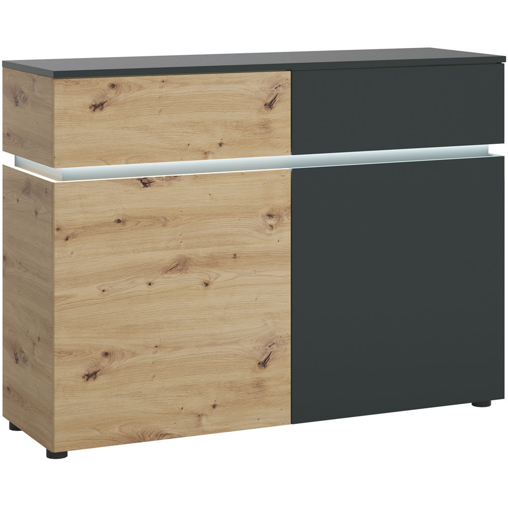 Florence Luci 2 Door 2 Drawer Platinum and Oak Storage Cabinet with LED Lighting Image 2