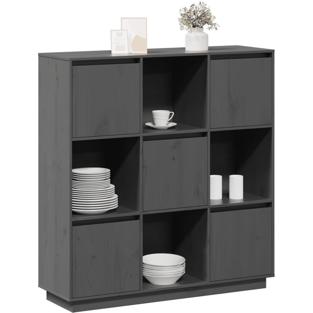 vidaXL 5 Door 4 Open Shelf Grey Solid Wood Pine Highboard Image 4