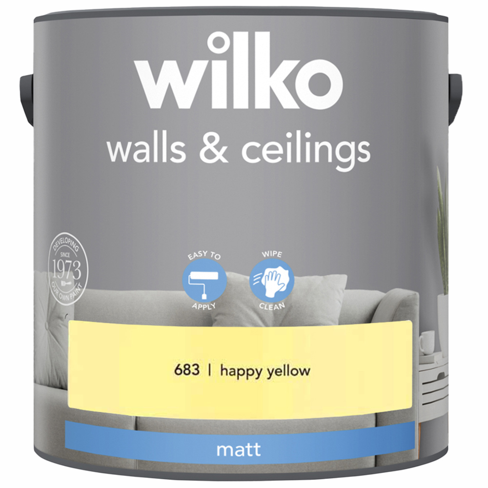 Wilko Walls & Ceilings Happy Yellow Matt Emulsion Paint 2.5L Image 2