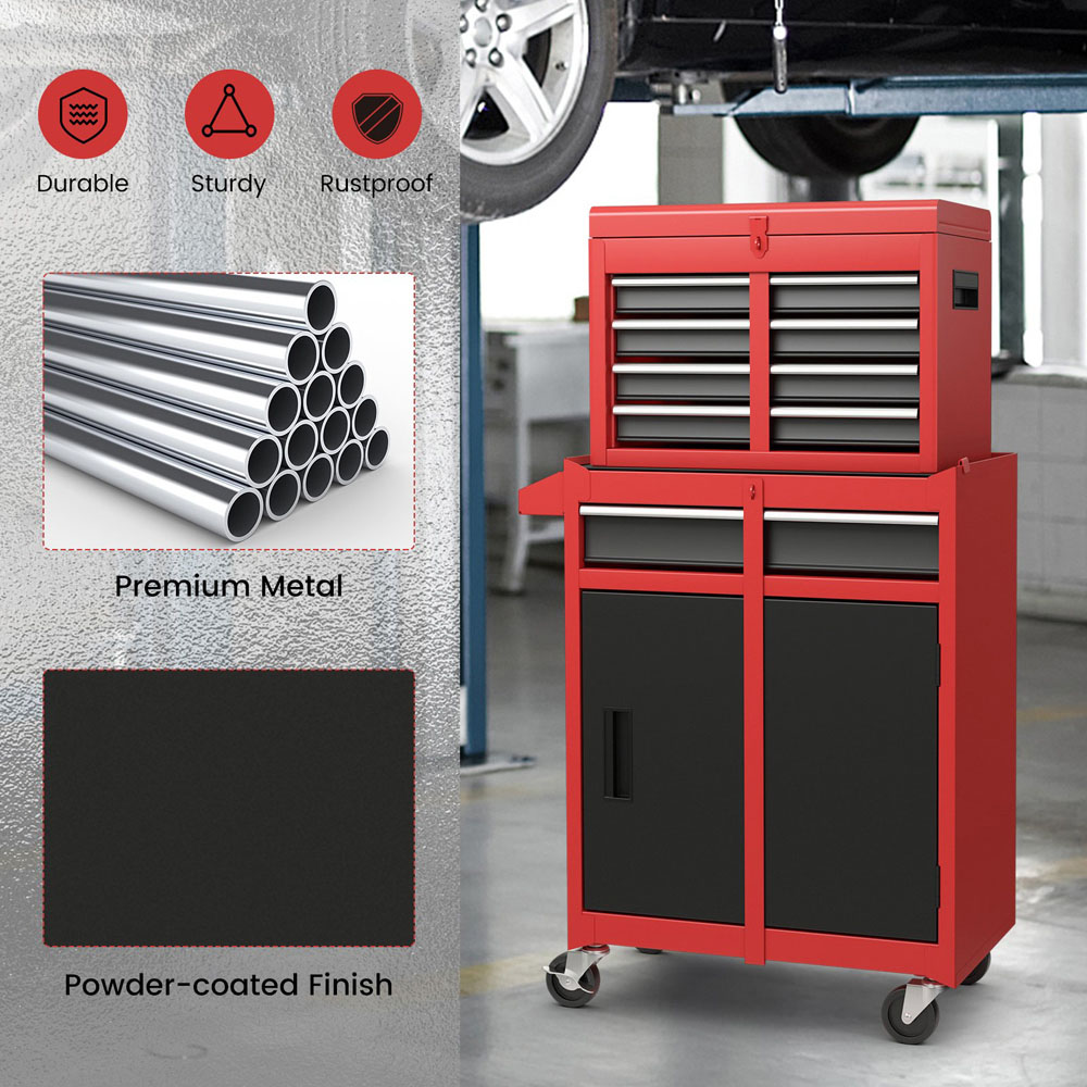Costway 5 Drawer Black and Red High Capacity Tool Storage Cabinet Image 8