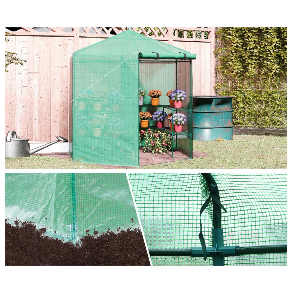 Outsunny 3 Tier Green 7.4 x 6.4ft Hexagon Greenhouse Image 5