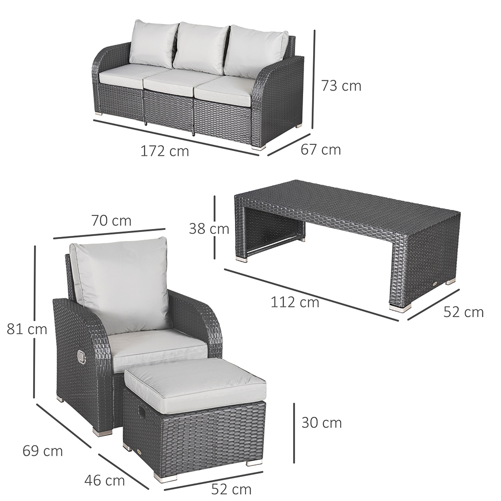Outsunny 7 Seater Grey PE Rattan Sofa Lounge Set Image 6
