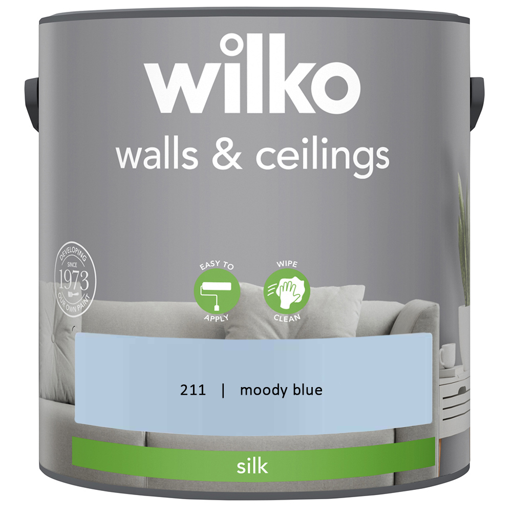Wilko Walls & Ceilings Moody Blue Silk Emulsion Paint 2.5L Image 2