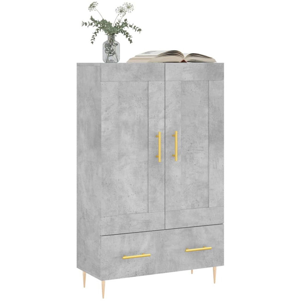 vidaXL 4 Door Concrete Grey Highboard with Gold Handles Image 3