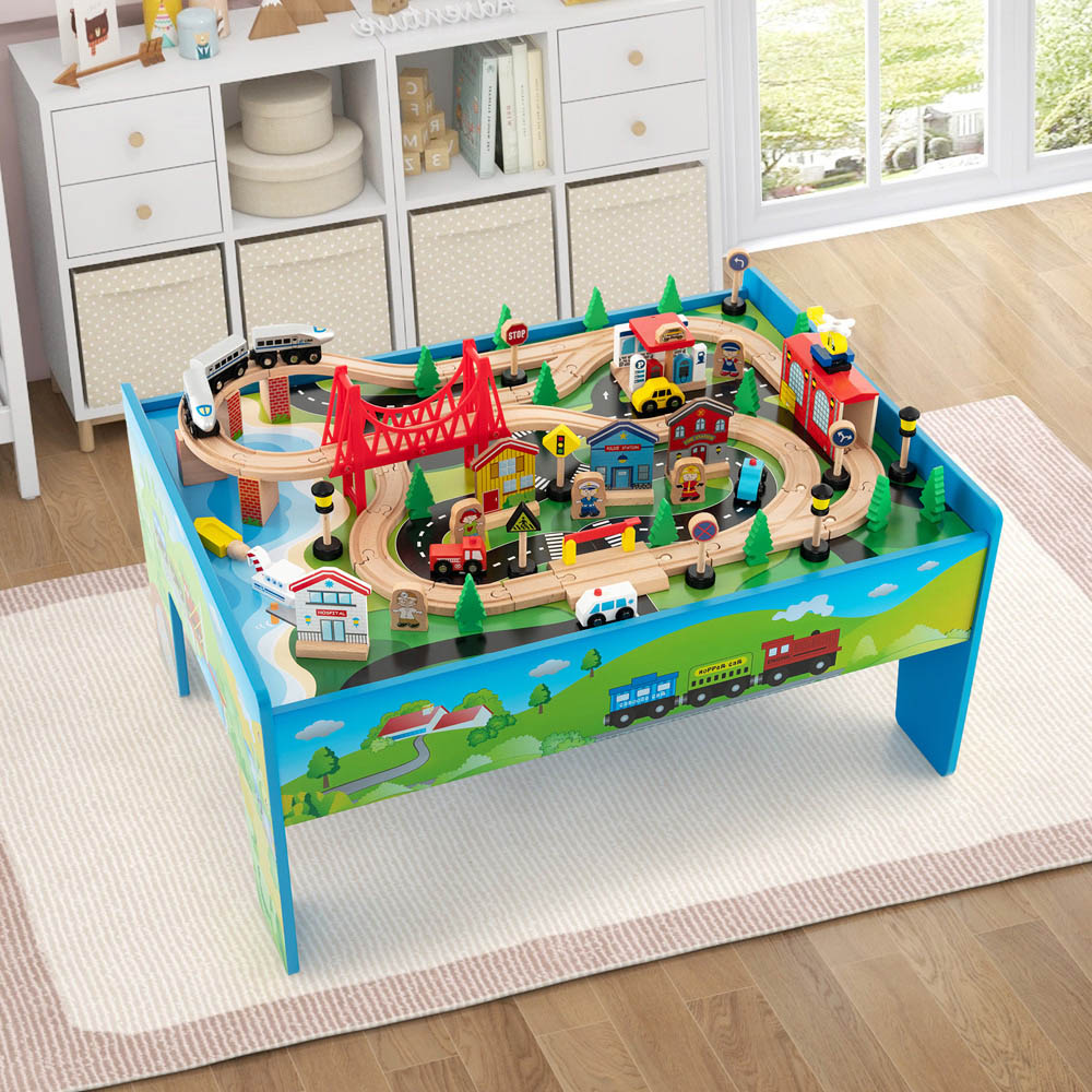 Costway Wooden Activity Playset with Reversible Tabletop 80 Piece Image 2
