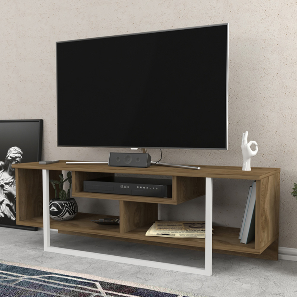 Decorotika Asal Oud Oak and White Wide TV Unit Image 1