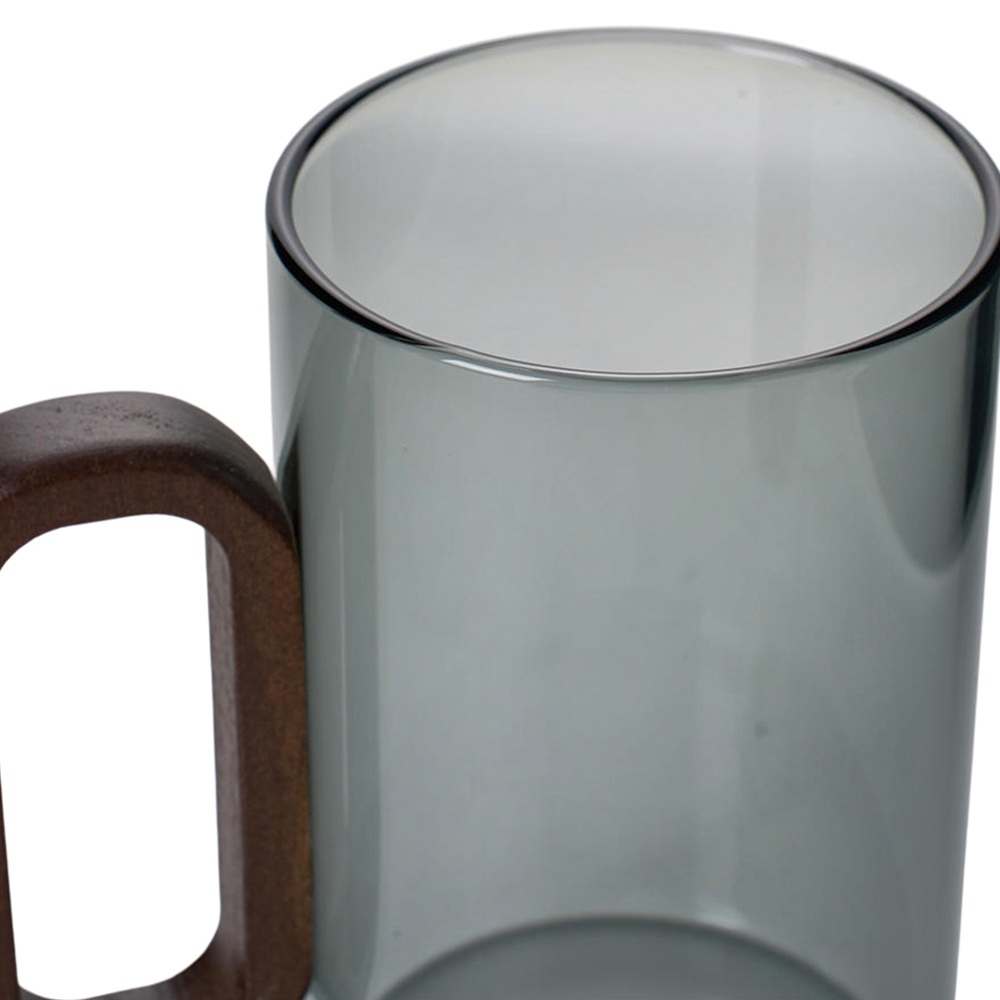 Living and Home 6 Piece Smoked Grey Borosilicate Glass Wooden Handle Mug Set 360ml Image 7
