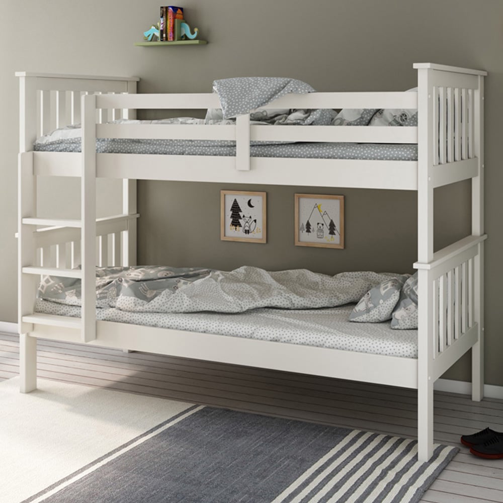 White bunk shop beds with mattresses