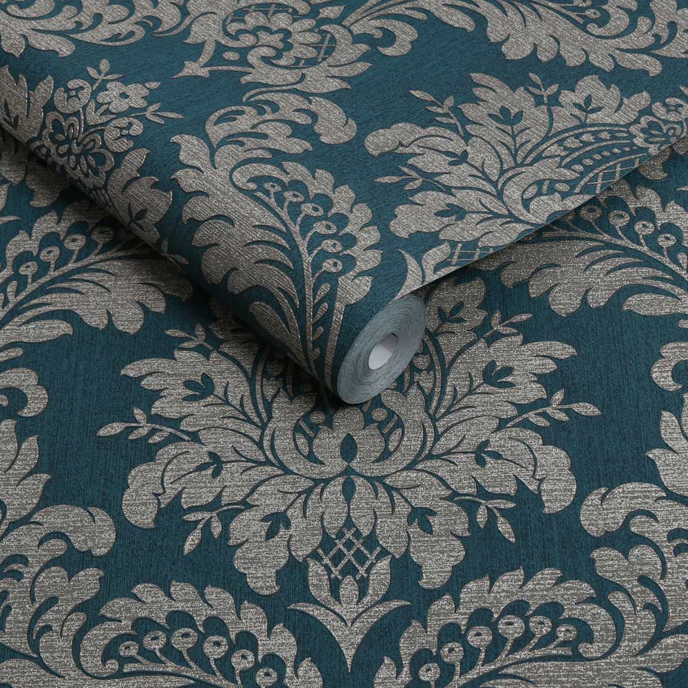 Boutique Archive Damask Teal and Gold Wallpaper Image 2