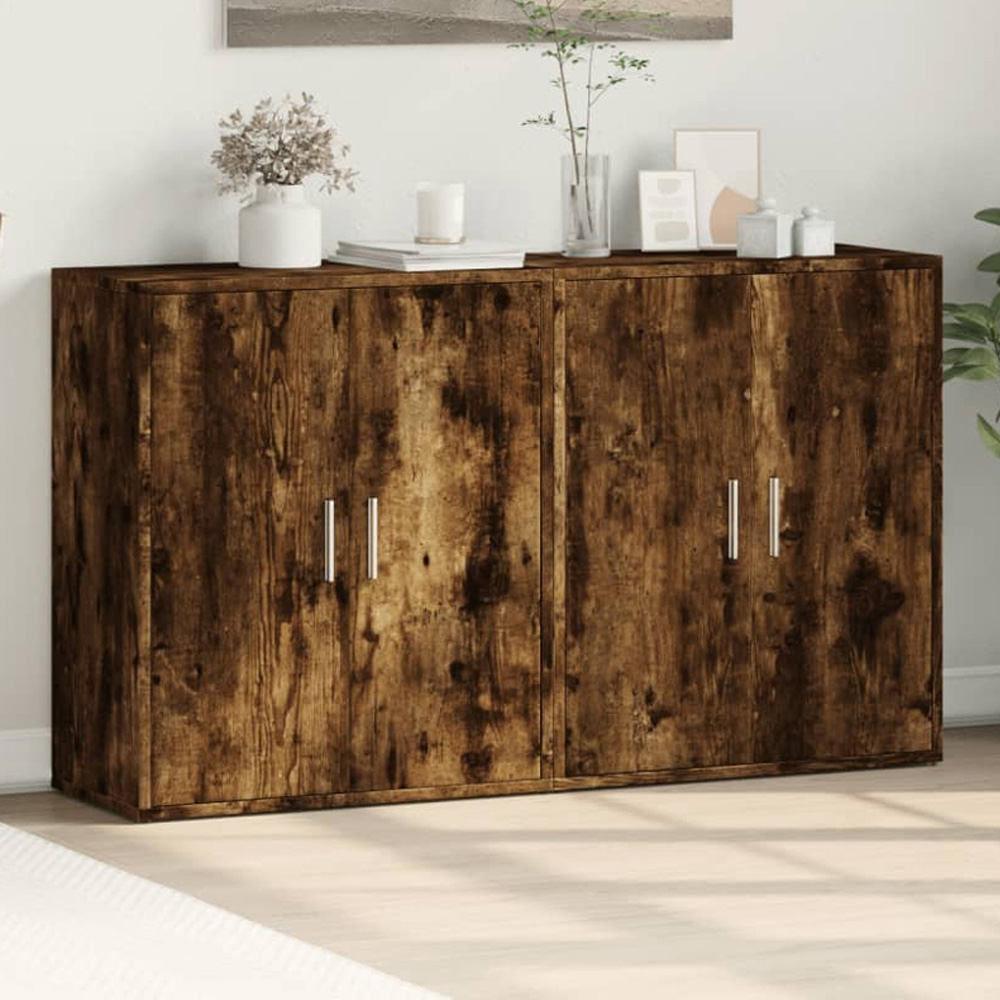 vidaXL 2 Door Smoked Oak Sideboard Set of 2 Image 1