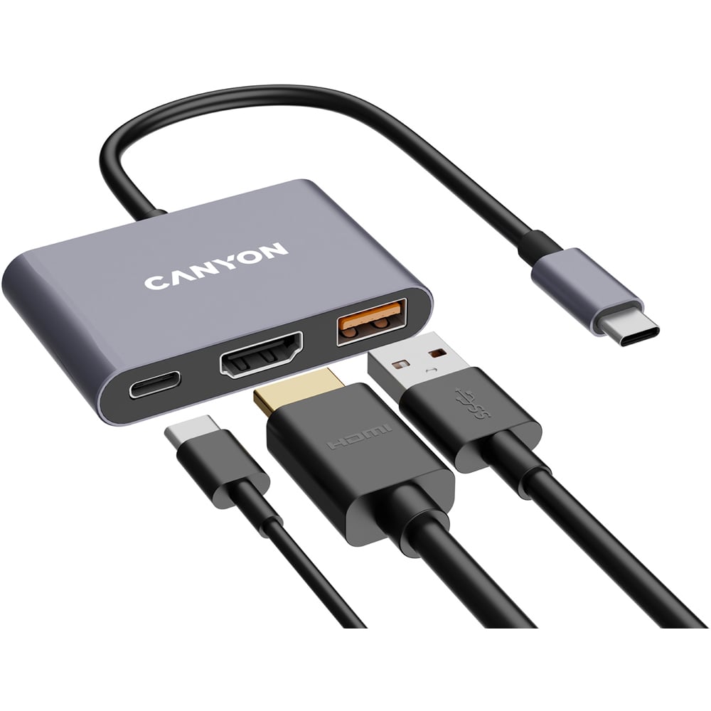 Canyon DS-4 3-in-1 Grey USB-C Port Hub Image 3