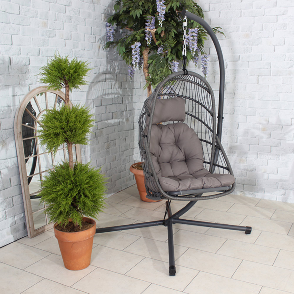 Egotistic Grey Relaxer Hanging Egg Chair with Cushions Image 1