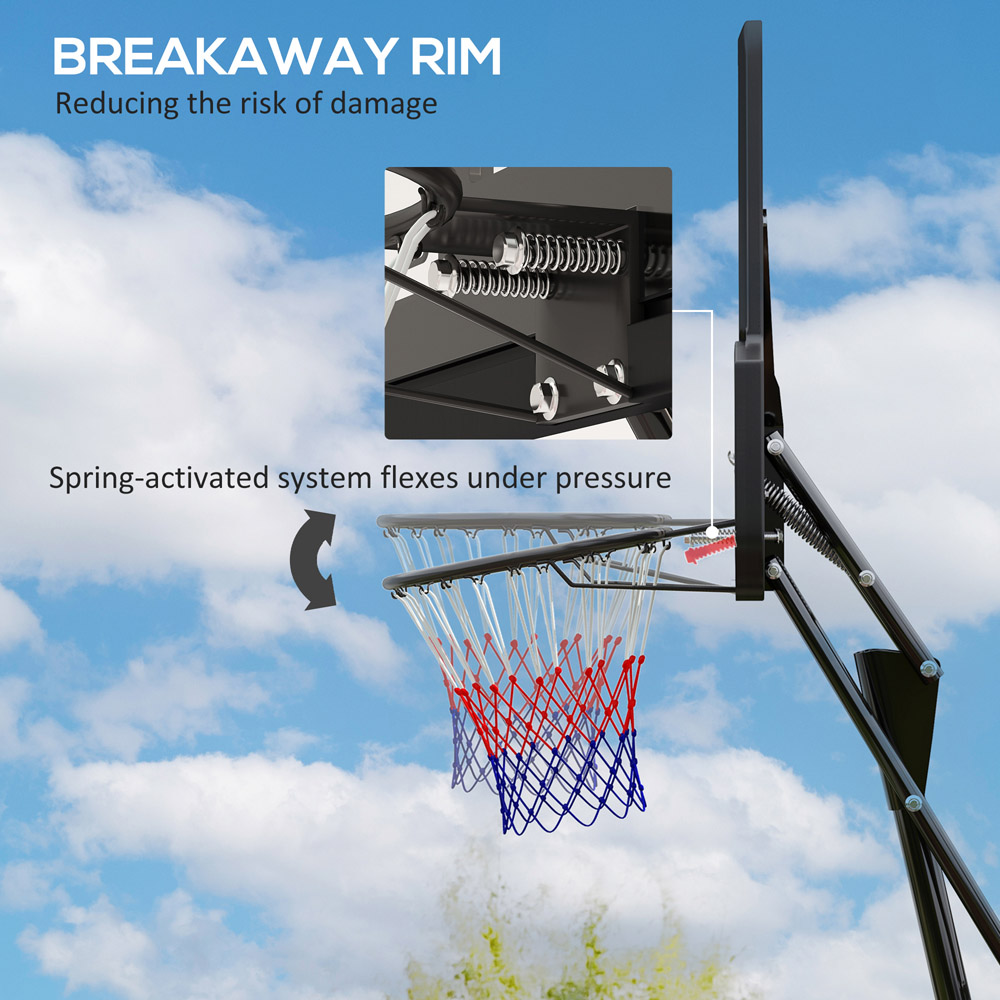 SPORTNOW Black Height Adjustable Portable Basketball Hoop Stand with Wheels 245-305cm Image 4